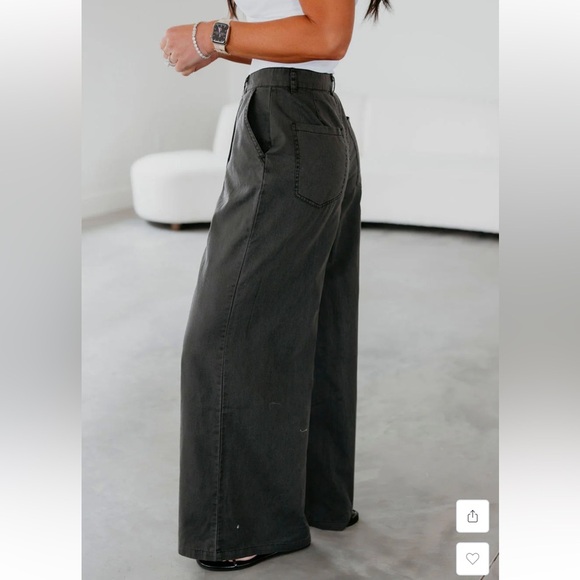 Double Zero Pleated High Rise Wide Leg Pants Black Pockets Womens Size Large - Picture 2 of 11
